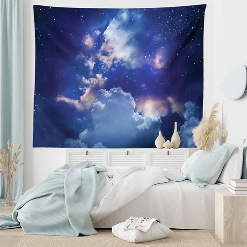 Vista 144 de Ambesonne Tapiz verde, fases lunares alrededor de un árbol de la vida, impresión de diseño bohemio de astrología nocturna, decoración de tela