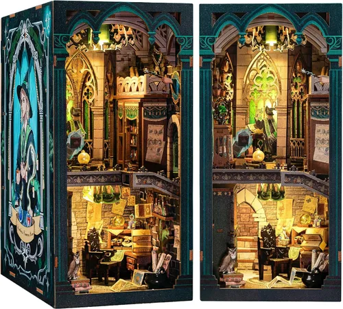 Vista 12 de CUTEBEE - Kit de rincón de libros - Kit de casa de muñecas en miniatura DIY para adultos, decoración de estantería de casa pequeña Booknook