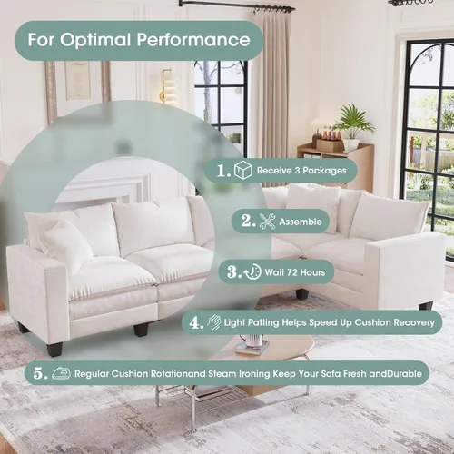 Vista 7 de Sofá seccional modular de 97 pulgadas con 5 asientos, sofá cómodo convertible en forma de L con almacenamiento en reposabrazos y dos almohadas