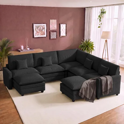Vista 33 de Cloud Couch Sectional, L Shaped Modular Sofa with Movable Ottoman Negro