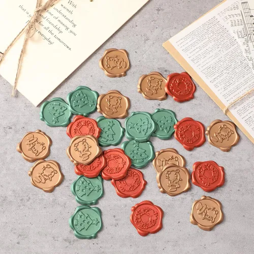 Vista 7 de 60 Pieces Christmas Wax Seal Stickers Vintage Envelope Seal Stickers Self Adhesive Wax Seals for Invitations Present Packing Greeting Cards Party