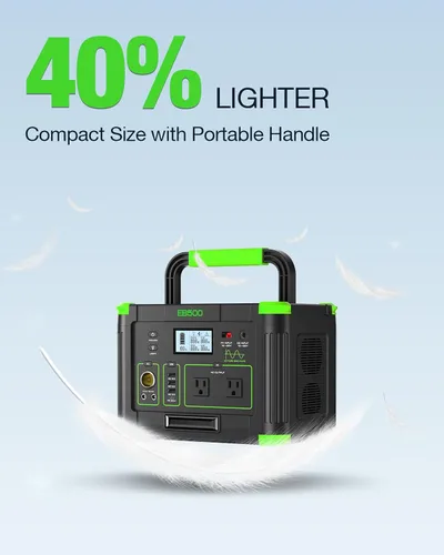 Vista 5 de Estación de energía portátil de 500 W, 519.48 Wh/140400 mAh, generador solar, batería de litio de reserva, fuente de alimentación con 2 salidas