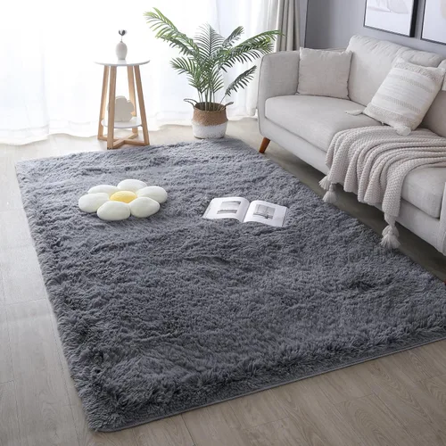 Vista 58 de KICHOWUA - Tapete grueso y esponjoso de 3 x 5 pies, color negro, ultrasuave, lavable, antideslizante, acogedor y peludo, para sala, dormitorio