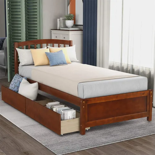 Vista 12 de Harper & Bright Designs Cama individual con cajones, marco de cama de madera con cabecero y estribo, plataforma de madera para niños, niñas, niños