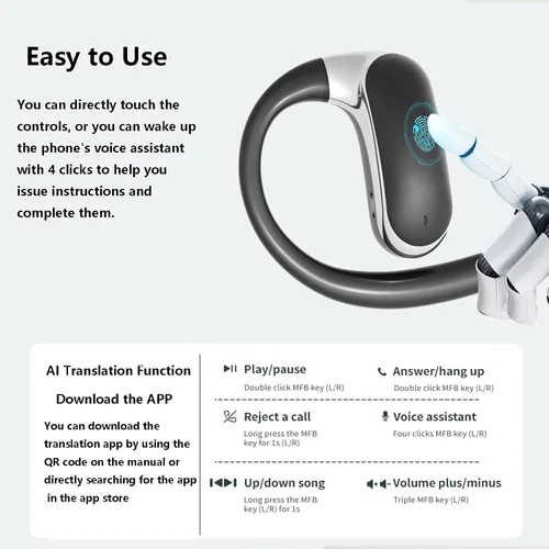 Vista 7 de Auriculares de traducción AI en tiempo real, auriculares Negro