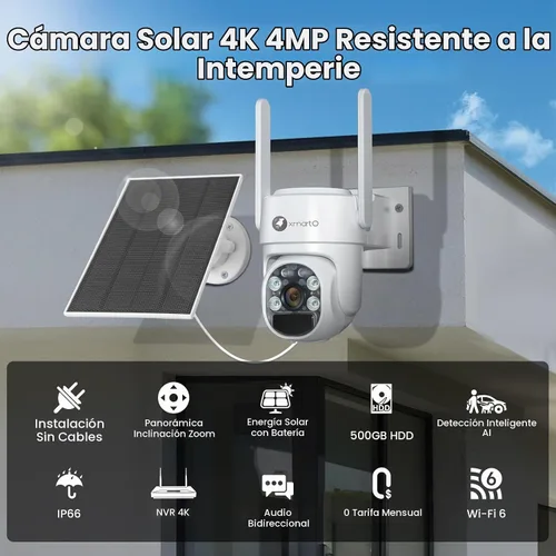 Vista 2 de xmartO Sistema de cámara de seguridad PTZ AI sin cables, kit de 4 cámaras