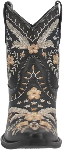 Vista 2 de Dingo - Botas con bordados florales de prímula para mujer, de punta triangular, tacón bajo de 1-2 pulgadas, color negro