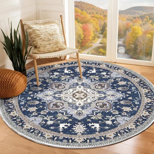 Vista 252 de OPPODREAM Alfombras suaves, pequeñas y lavables con parte trasera antideslizante, alfombra de cachemira sintética de pelo bajo, 2 x 3 pies, azul