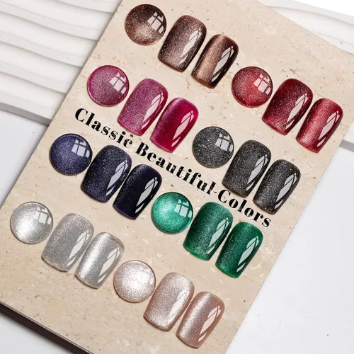 Vista 9 de YTD Likomey - Juego de esmaltes de uñas de gel de ojo de gato, 8 colores con purpurina magnética de cristal, borgoña, rojo, negro, verde, ciruela