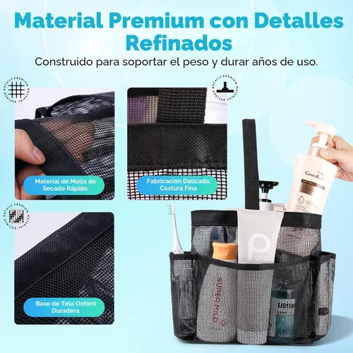 Vista 3 de Eudele – Neceser de malla para ducha portátil para artículos básicos de dormitorio universitario, bolsa de ducha grande con 8 bolsillos para playa