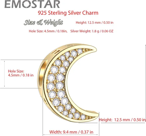 Vista 3 de EMOSTAR Rose Gold Valentines Day Charms fits European Bracelet Boy and Girl in Love I Love You Gesture Stars Crescent Moon Crown Celtic Knot Charm