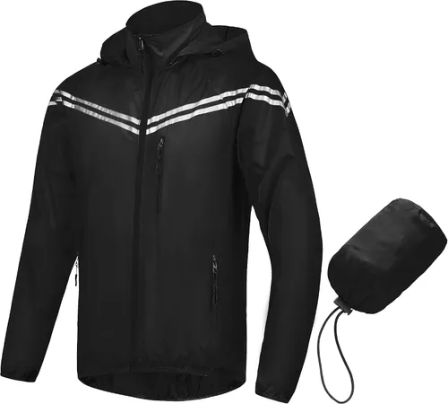 Vista 12 de CREATMO US Chaqueta impermeable plegable para hombre con capucha extraíble Gris
