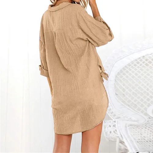 Vista 50 de Camisas de manga larga con botones para mujer, asimétricas, casuales, con cordones, túnica de gran