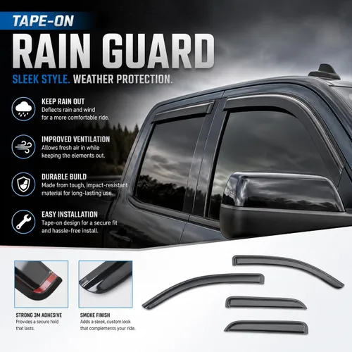 Vista 12 de Black Horse - 4 protectores de lluvia para ventana, deflector solar compatible con Silverado/Sierra 1500 2014-2018 doble cabina Silverado/Sierra