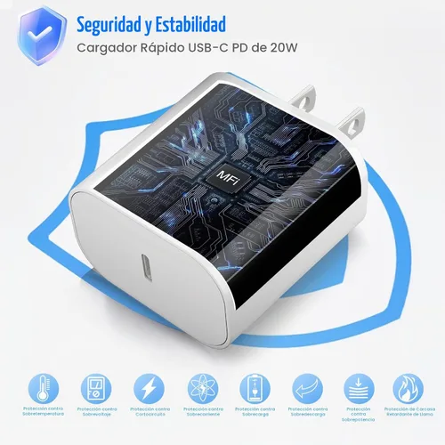 Vista 4 de Cargador para iPhone 17, 16, 15 Pro, carga rápida, bloque de cargador de teléfono USB C de 20 W, paquete de 2 cargadores rápidos de Apple iPhone