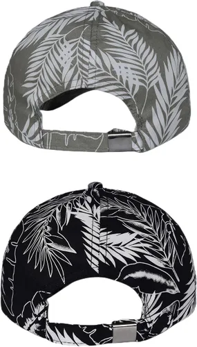 Vista 3 de Paquete de 2 sombreros de béisbol con estampado floral a la moda, ajustables, flores, hojas, hawaiano, playa, informal, al aire libre, para hombres