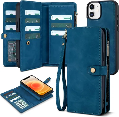 Vista 62 de TwoHead Funda tipo cartera para iPhone 12 Pro Max con tarjetero, funda magnética desmontable para teléfono 12 Pro Max, piel sintética, a prueba