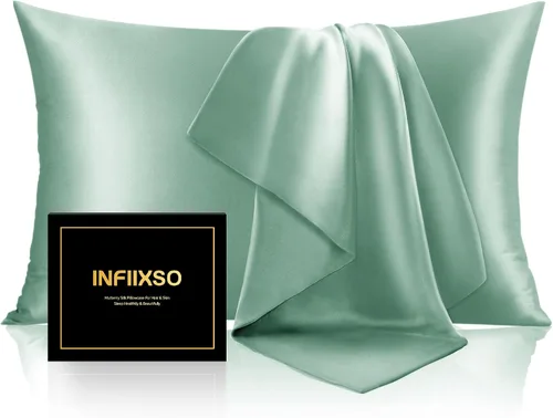 Vista 44 de INFIIXSO Funda de almohada de seda de morera, para cabello y piel, tamaño estándar, cremallera oculta, 20 x 26 pulgadas, suave y refrescante