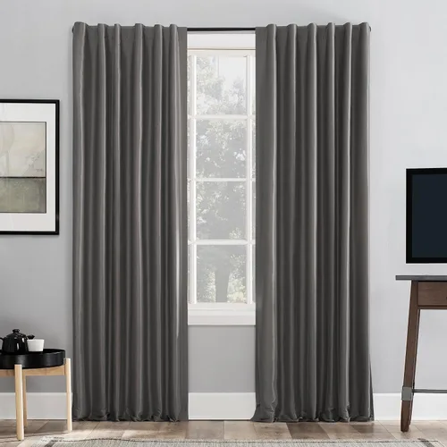 Vista 12 de Sun Zero Greyson - Valance de cortina con pestaña trasera de seda de dupioni de imitación con borlas de cuentas y aislamiento térmico total opaco