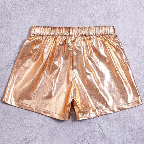 Vista 6 de Pantalones cortos metálicos de piel sintética para niñas pequeñas, pantalones cortos de Halloween con lazos para el pelo de murciélago