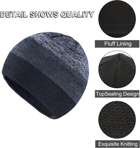 Vista 2 de OMECHY Gorros de punto cálidos de invierno para hombre, diseño de calavera lisa, gorro de punto tobogán
