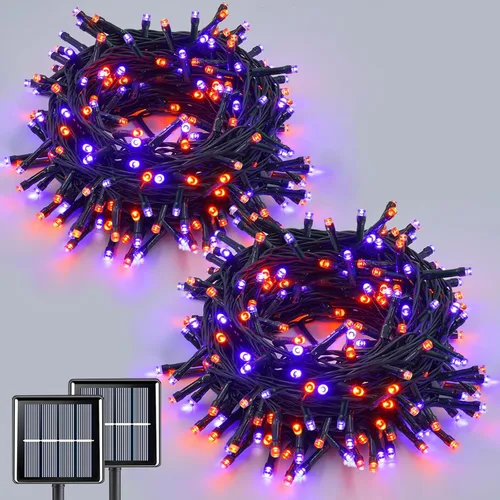 Vista 19 de QITONG Paquete de 2 luces solares azules y blancas de Navidad, cada cadena de 200 luces LED solares de 66 pies para exteriores, impermeable, 8 modos