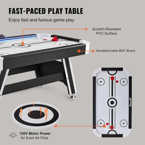 Vista 3 de VEVOR Mesas de hockey de aire de 72 y 89 pulgadas con marcador LED, mesa de juegos 3 en 1 de 88 pulgadas (hockey, billar, ping pong), incluye