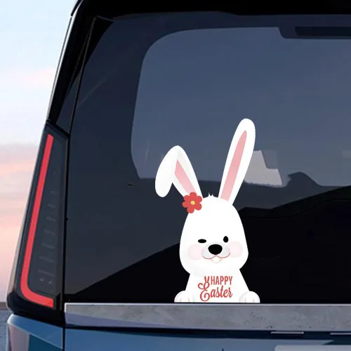Vista 10 de Calcomanías de vinilo de conejo de Pascua, lindas y divertidas calcomanías de conejo para automóvil, ventana, bache, calcomanías de pared para 2