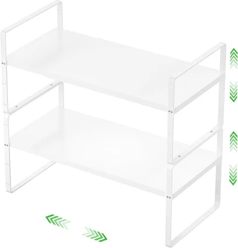Vista 10 de Estante de almacenamiento expandible apilable para cocina, baño, despensa, armario de especias, encimera, escritorio de oficina en casa, resistente