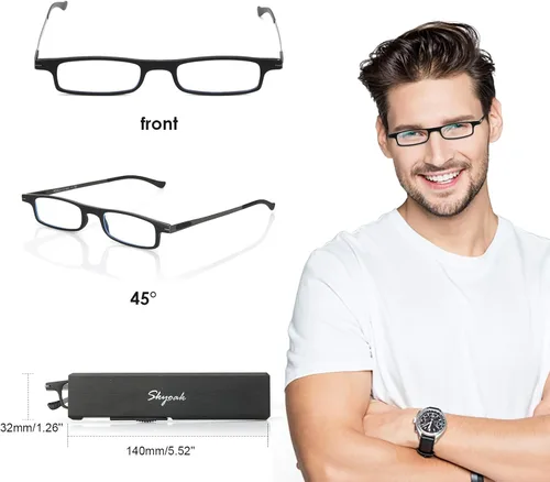 Vista 4 de Lentes de lectura plegables ultraligeros para mujeres y hombres, TR90, bloqueo de luz azul, anti UV, fatiga ocular, plegables, compactos, Negro