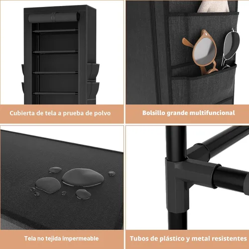 Vista 4 de VTRIN - Zapatero alto, organizador estrecho y vertical para armario o recibidor, 10 niveles, cubierta no tejida, contiene 20-22 pares de zapatos