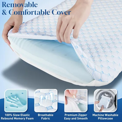 Vista 3 de CloudBliss Almohadas ultra delgadas de 3.3 pulgadas para lado Espalda Dormir boca abajo, almohada plana de espuma viscoelástica, almohadas