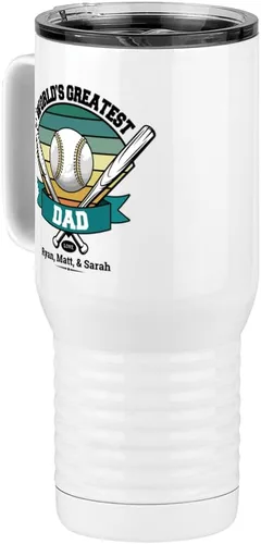 Vista 4 de Regalo personalizado para papá, taza de café de viaje con asa y tapa deslizante, color camello polar blanco de 20 onzas, acero inoxidable, aislado
