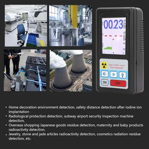 Vista 5 de Geiger profesional detector de radiación nuclear portátil beta gamma dosímetro de rayos X con pantalla LCD ±10% recargable para inspección