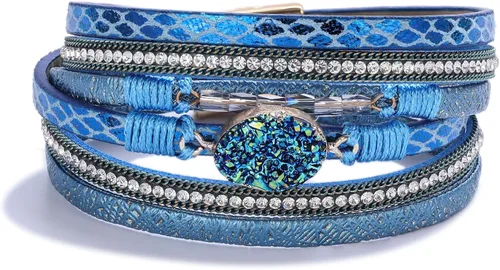 Vista 121 de FANCY SHINY - Pulsera de cuero estilo bohemio, pulsera de cuentas de cristal con cierre magnético, regalos de joyería para mujer