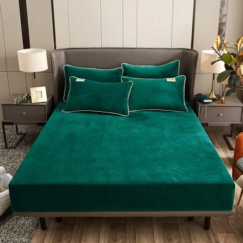 Vista 15 de Sábana bajera suave para invierno, cálidas, antideslizantes, de terciopelo cristalino, para dormitorio, casa de familia, color puro, para cama Azul
