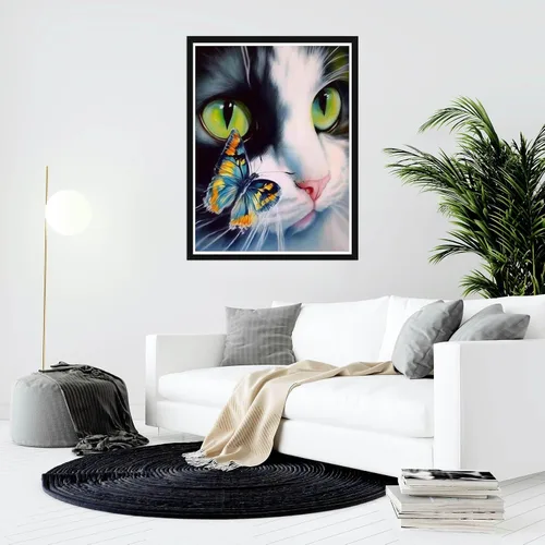 Vista 4 de Bimkole Kit de pintura de gato por números, pintura al óleo sobre lienzo, pintura acrílica para principiantes, pintura para dibujo con pinceles