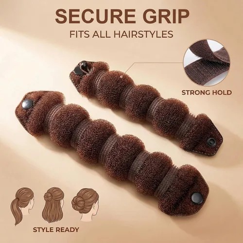 Vista 5 de 3 piezas de anillo mágico para peinar el cabello, con clip de moño, para mujeres y niñas (1 L+2 S) (marrón)