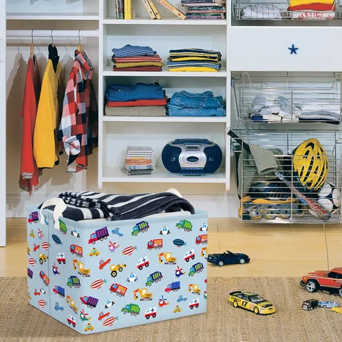 Vista 4 de Clastyle Cesta de almacenamiento de camión para vehículo, color azul, para excavadora, para niños, para jardín de infantes, rectangular, ropa