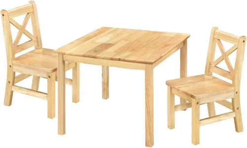 Vista 11 de eHemco Juego de mesa y silla de madera maciza para niños, café, 3 piezas