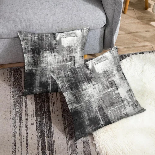 Vista 4 de Emvency Juego de 2 fundas de almohada modernas con pintura abstracta negra, blanca y gris, fundas de almohada decorativas para sofá, decoración