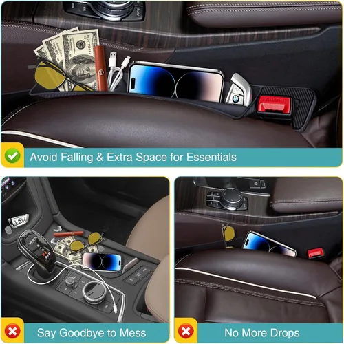 Vista 5 de Organizador Relleno de Espacio de Asiento de Coche, Paquete de 2 Organizador de Asiento Delantero - Ajuste Universal para SUV, Camioneta, Caja