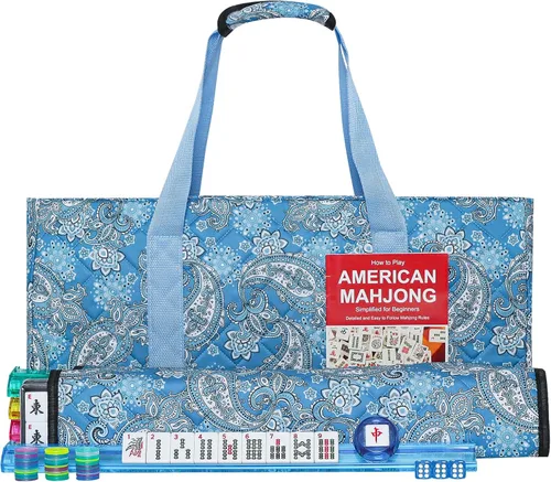 Vista 12 de Juego de Mahjong Americano GUSTARIA, 166 fichas blancas de calidad, 4 estantes/empujadores de color todo en uno, juego completo de fichas de Mahjong