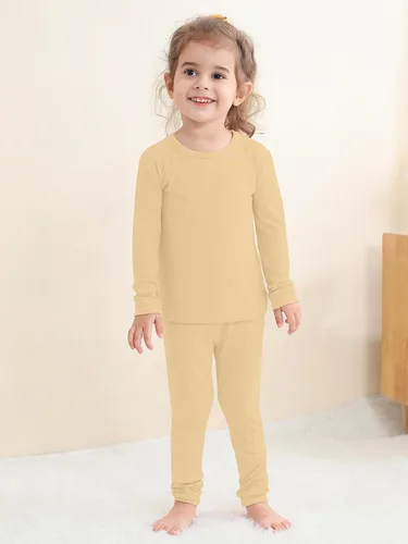 Vista 12 de GUISBY Conjunto de pijama de rayón de bambú para niños y niñas, ajuste cómodo, para uso diario, conjunto de pijama de 2 piezas