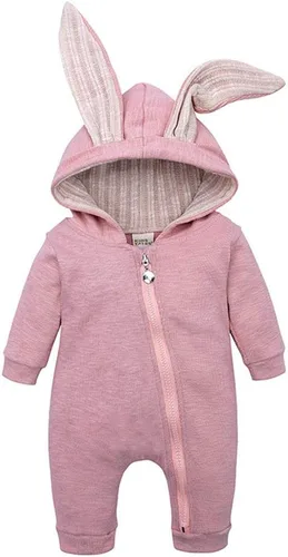 Vista 144 de Simplee Kids Enterizo con diseño de conejo de Pascua con capucha, para bebé, overol con cremallera y orejas largas