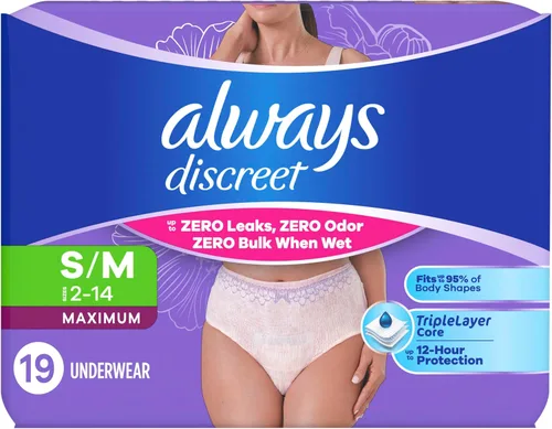 Vista 10 de Always Discreet Ropa interior para incontinencia adulta para mujeres y ropa interior posparto, pequeña/mediana, hasta 100% protección contra fugas
