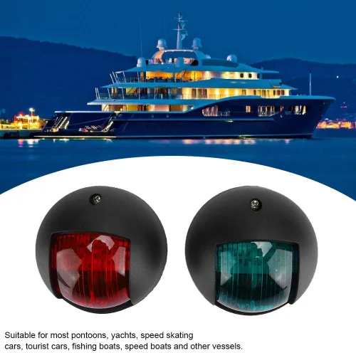 Vista 2 de 2 luces LED para barco, 12 V, 24 V, luz de navegación para barcos, yate marino, luz indicadora LED roja y verde (negro)