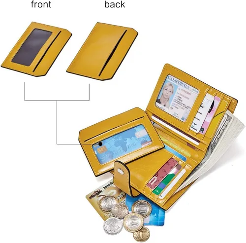 Vista 2 de BOSTANTEN - Billetera de cuero para mujer con bloqueo RFID, pequeña, con cremallera, de bolsillo, para tarjetas, con ventana para documento