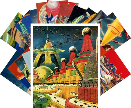 Vista 8 de PIXILUV Postales vintage 24 piezas SciFi Vintage Comic Book Art Magazine Covers