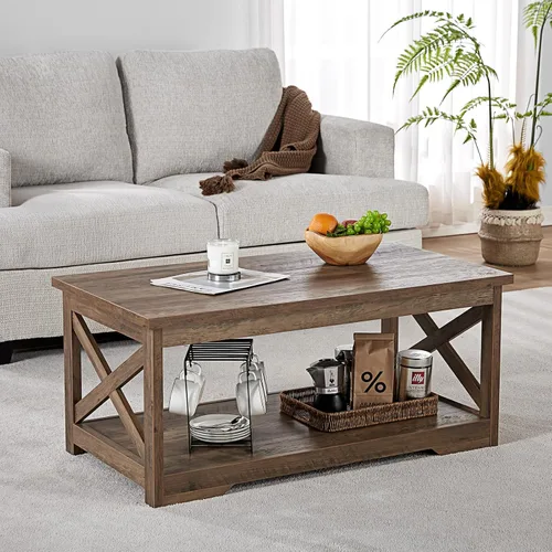 Vista 4 de AMERLIFE - Juego de mesa auxiliar de 3 piezas para sala de estar, madera de granero Barnwood